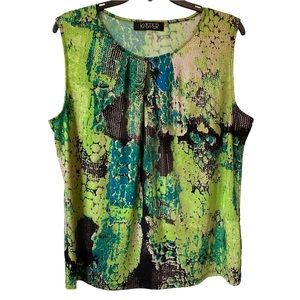 2/$15 Kasper green and blue scoopneck tank top blouse large